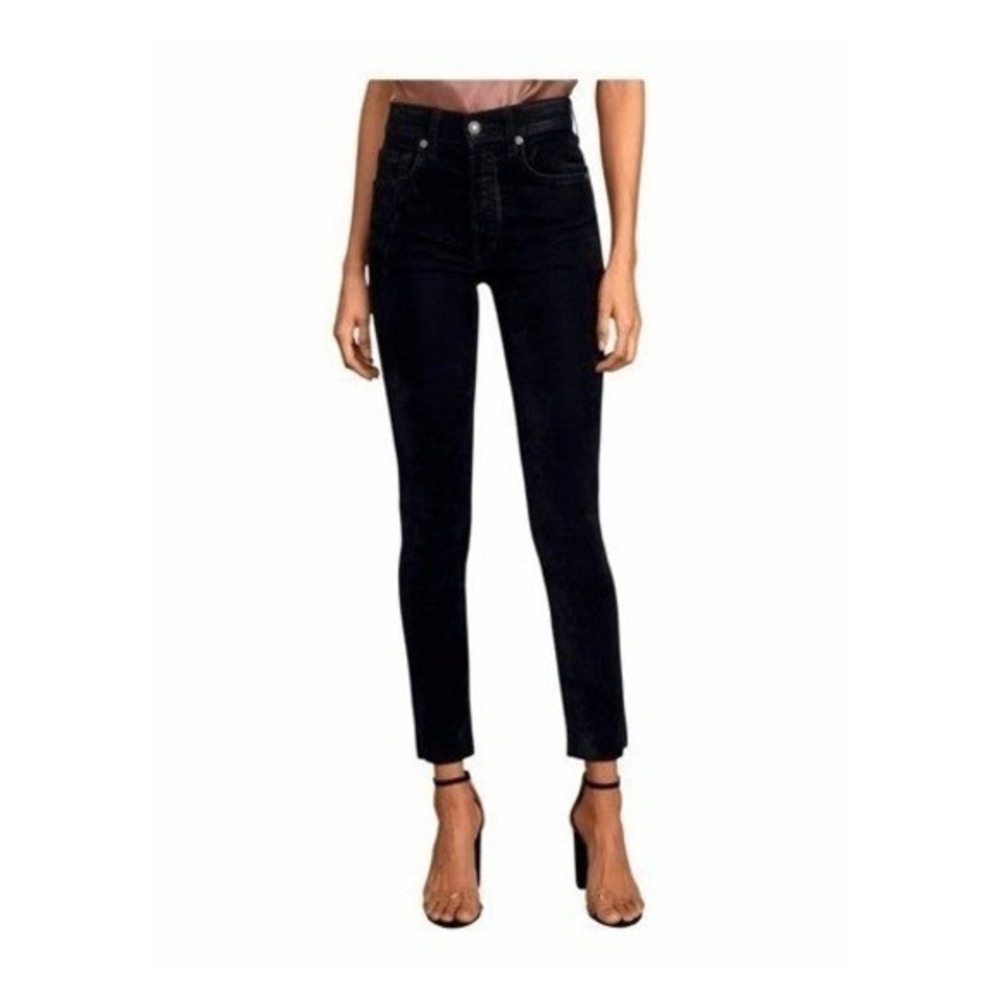 Free People We The Free Stella Black Velvet High-Rise Skinny Jeans 25